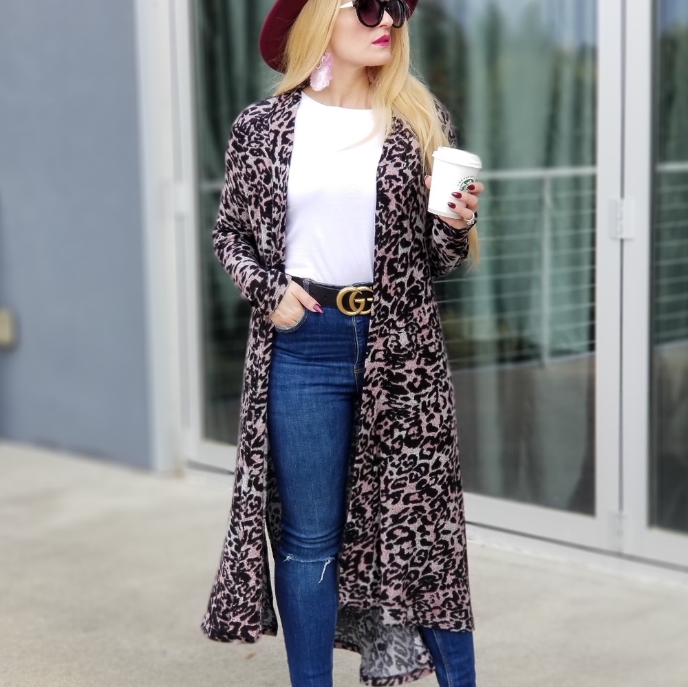 JULIET Leopard Print Duster Top- Black Pink - Picture 3 of 3